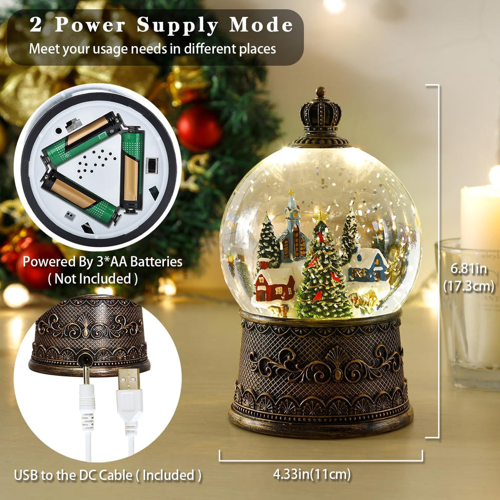 100mm Christmas Snow Globe with Music and Water Feature Christmas Lantern Decorations Snow Village with Large