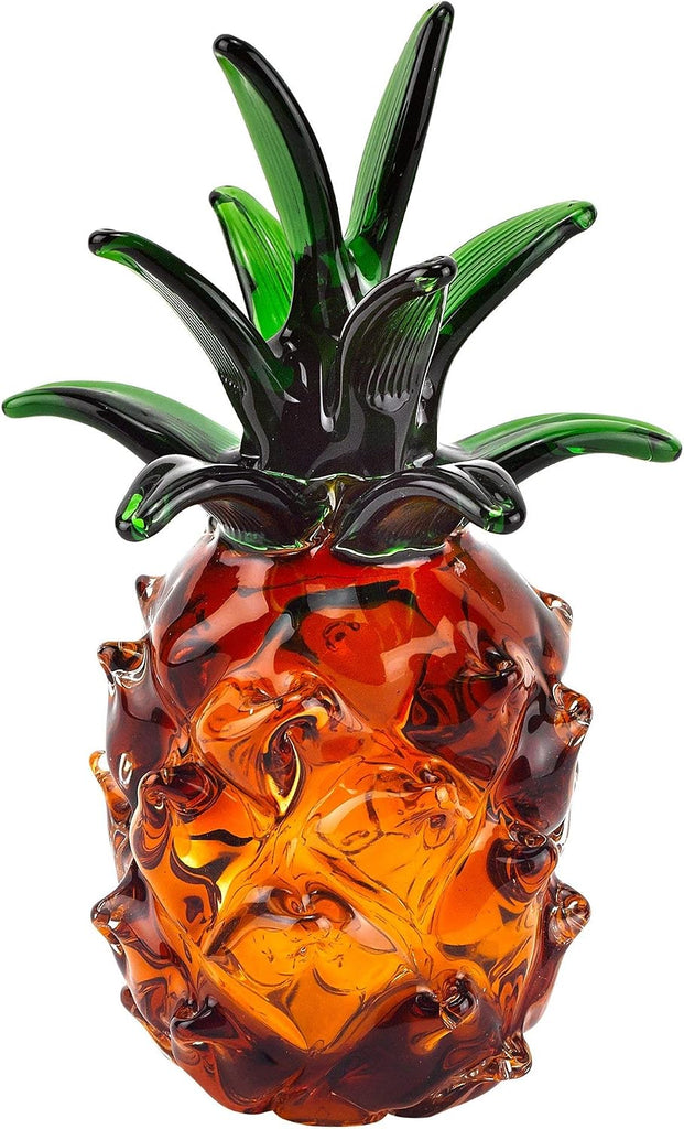 Murano-Style Art Glass Pineapple Figurine Tabletop Decor, 10 Inch