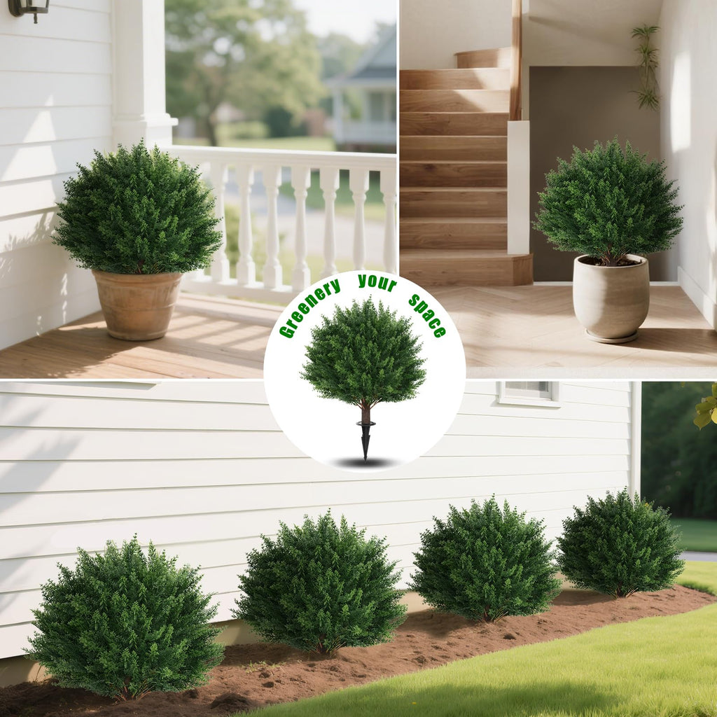 23" Set of 2 Artificial Cypress Topiary Bushes with Ground Spike