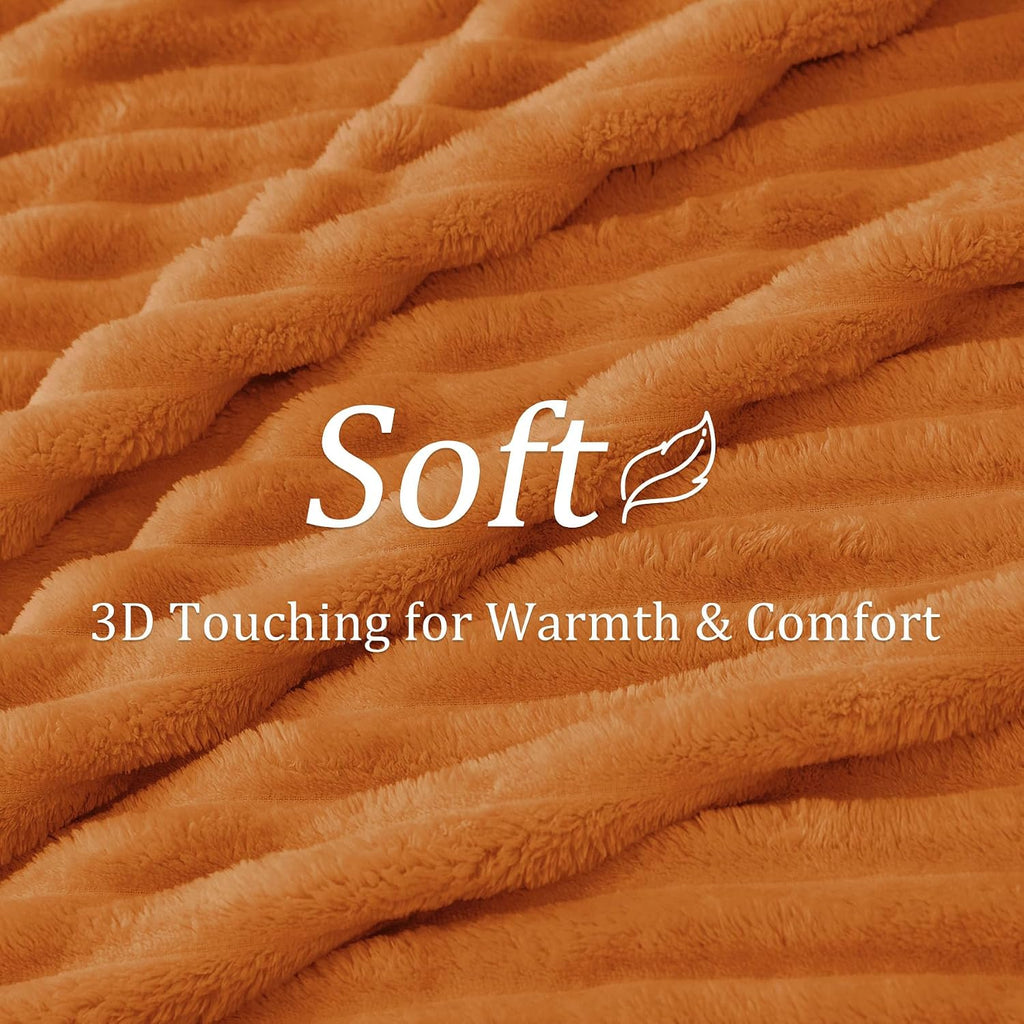 Ribbed Fleece Fall Throw Blanket, Burnt Orange, 50"x60"