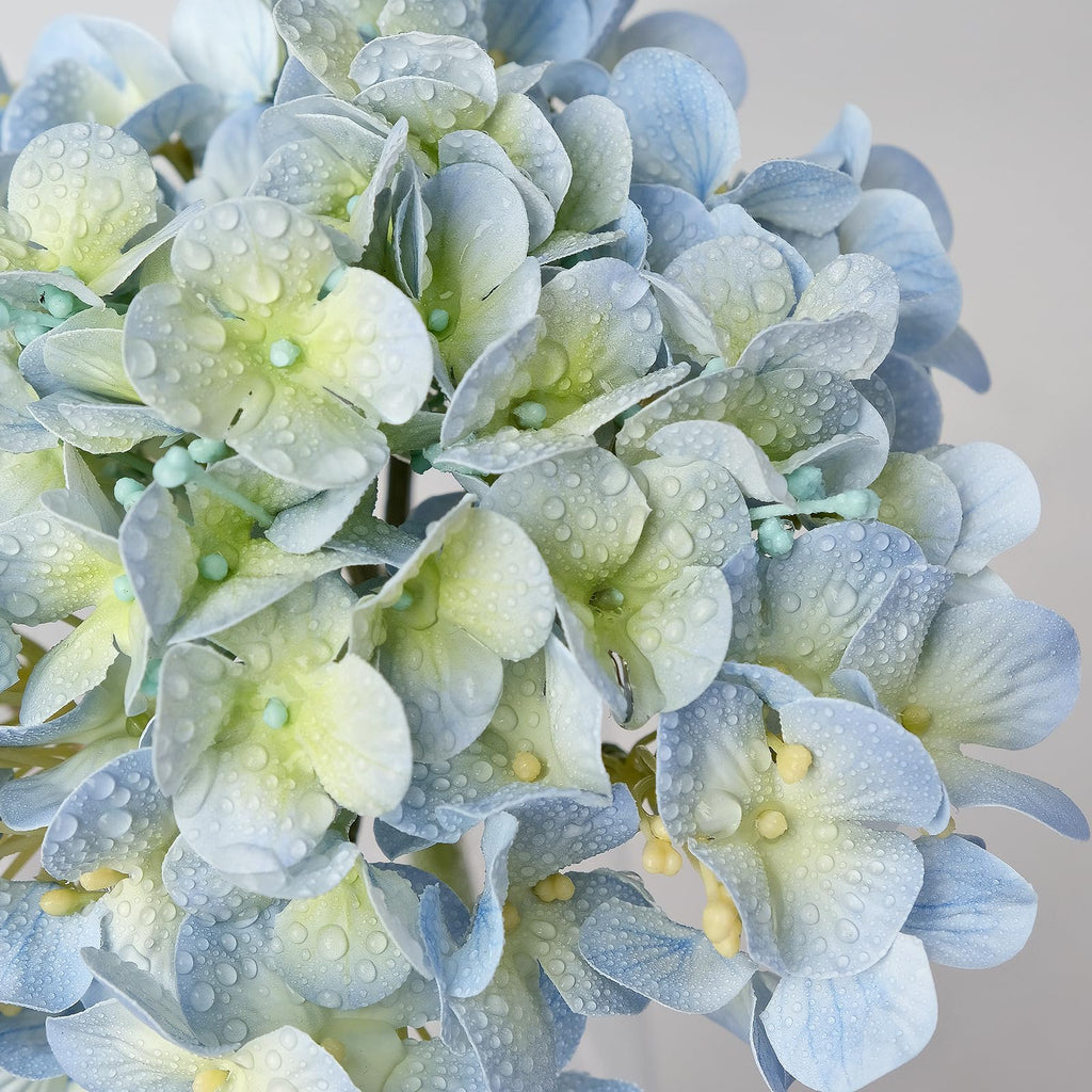 20" 4PCS Artificial Light Blue Large Faux Latex Real Touch Fake Hydrangeas Silk Bouquet with Leaves Stems for Family