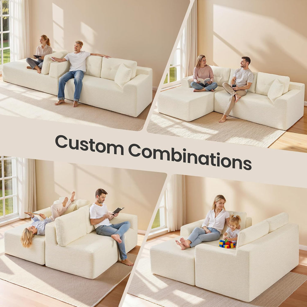 Boneless Couch, Modern Cloud Couch with Deep Seat, Corduroy Sofa for Living Room, Bedroom
