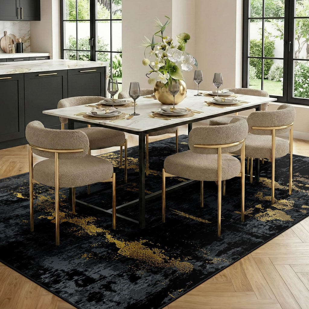 Washable 9'x12' Abstract Area Rug Black Gold