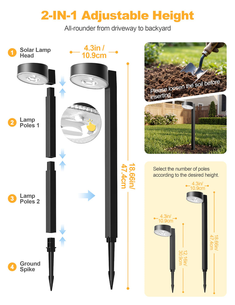 Solar Pathway Lights Outdoor, 12 Pack 3CCT(3000K/4500K/6000K) Bright Solar Walkway Lights, Auto On/Off, Landscape