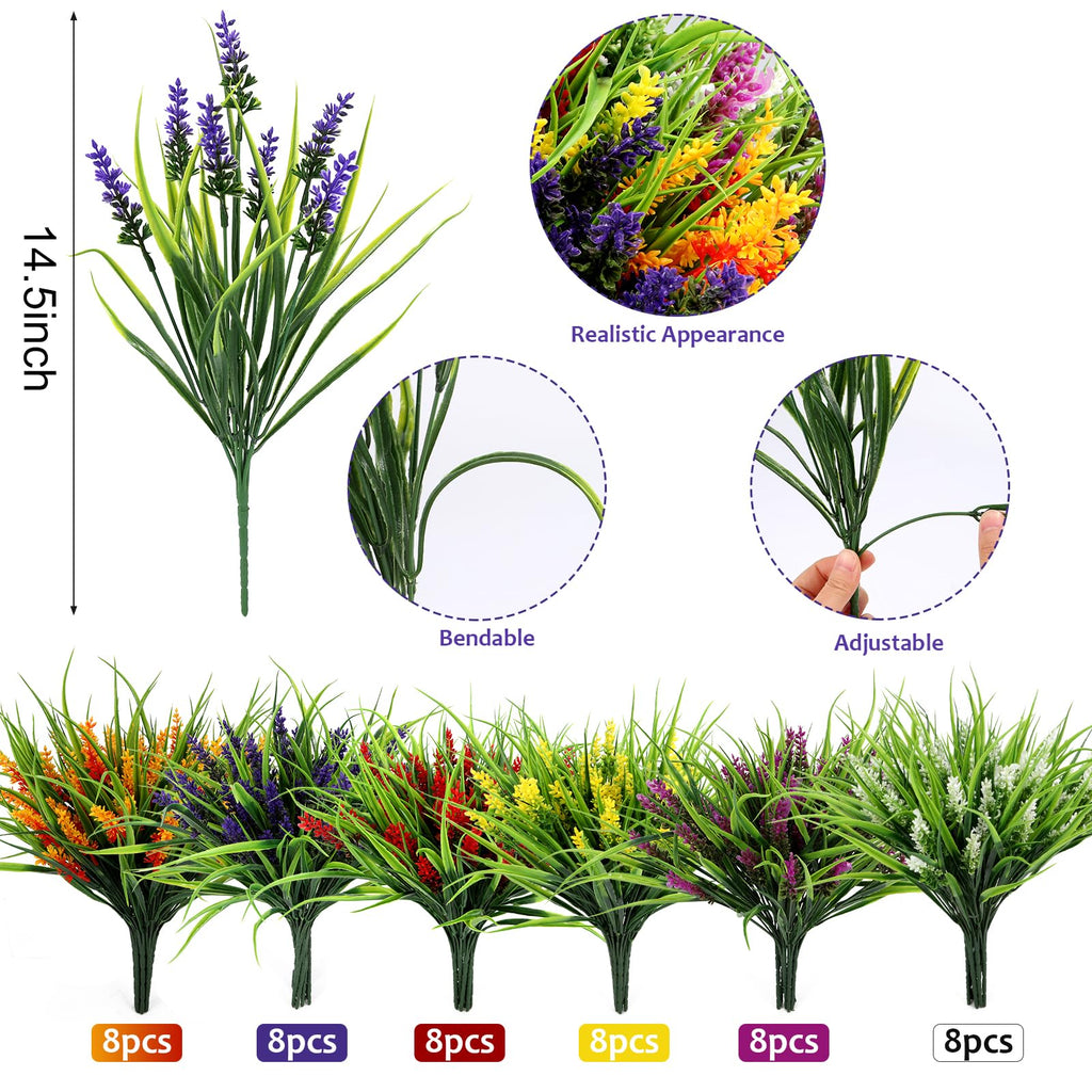 48 Bundles Artificial Lavender Flowers for Outdoor, UV Resistant
