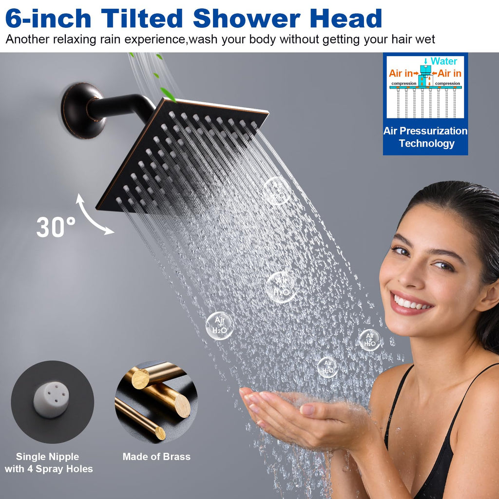 Oil Rubbed Bronze Dual Rain Shower Head System, 2 In 1 Functions Ceiling Mount 14x20inch LED Shower Head with 6 Inch