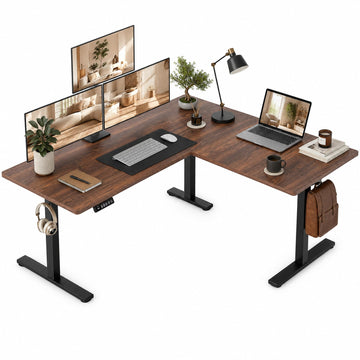63 x 55 Inch L Shaped Standing Desk, Electric Height Adjustable Corner Stand Up Desk, Sit Stand Corner Table Home