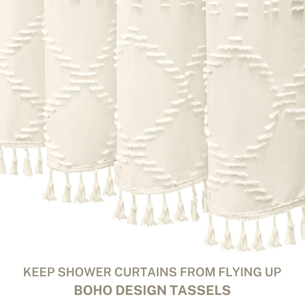 Cream Boho Woven Fabric, 72 x 72 Tufted Chevron Textured Striped Modern Farmhouse Minimalist Cloth Curtain
