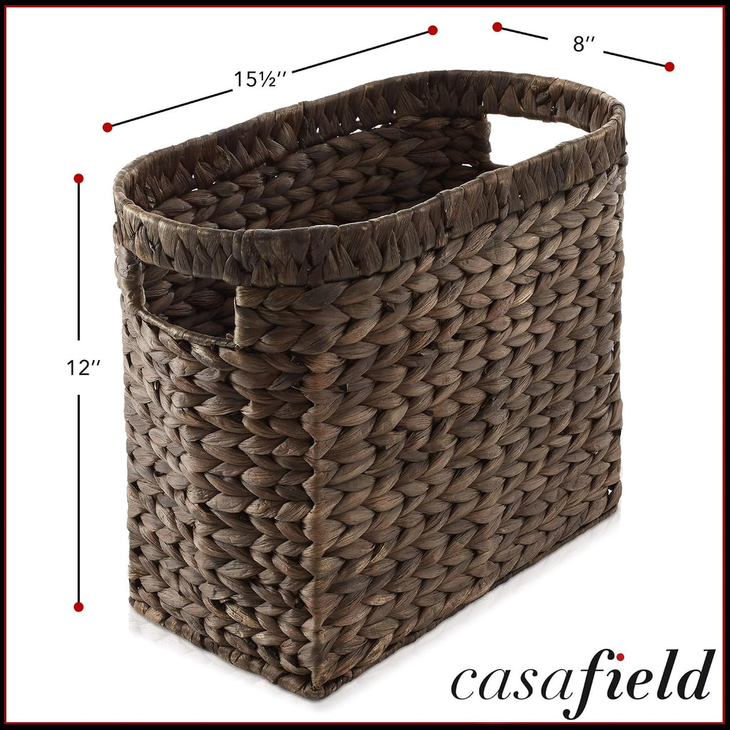 Woven Magazine Holder with Handles, Espresso Dark Brown - Water Hyacinth Storage Basket