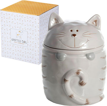 Ceramic Cookie Jar with Lid, Large Cat Treat Container for Cookies & Biscuits, Cute Novelty Kitchen Storage