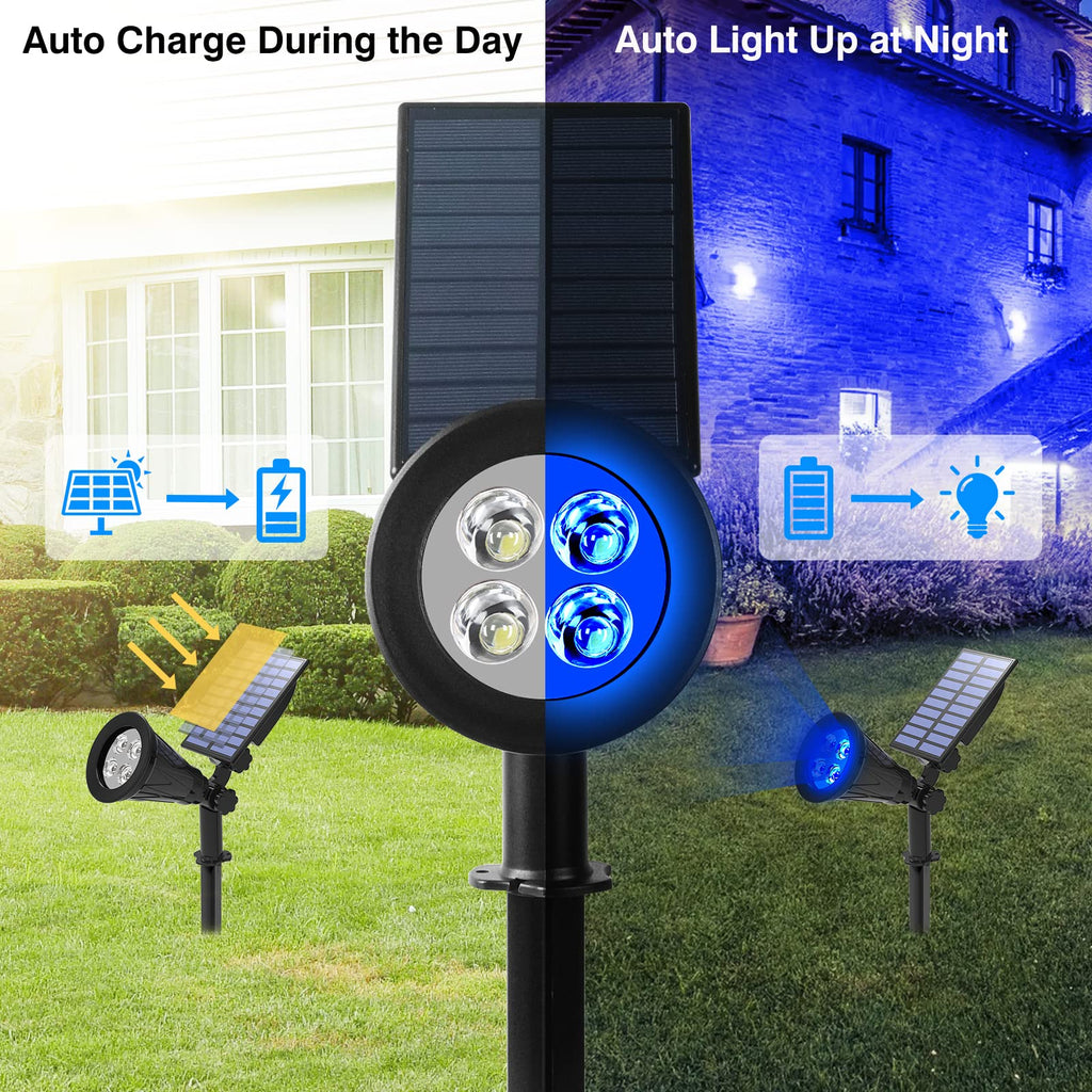 Blue Solar Spotlights, Solar Lights Outdoor Waterproof, Auto ON/Off Adjustable Solar Garden Pond Lights for Tree