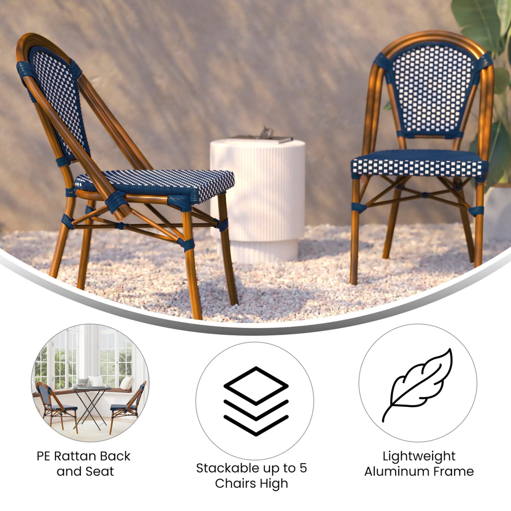 Navy/White PE Rattan Bistro Chair, 2-Pack