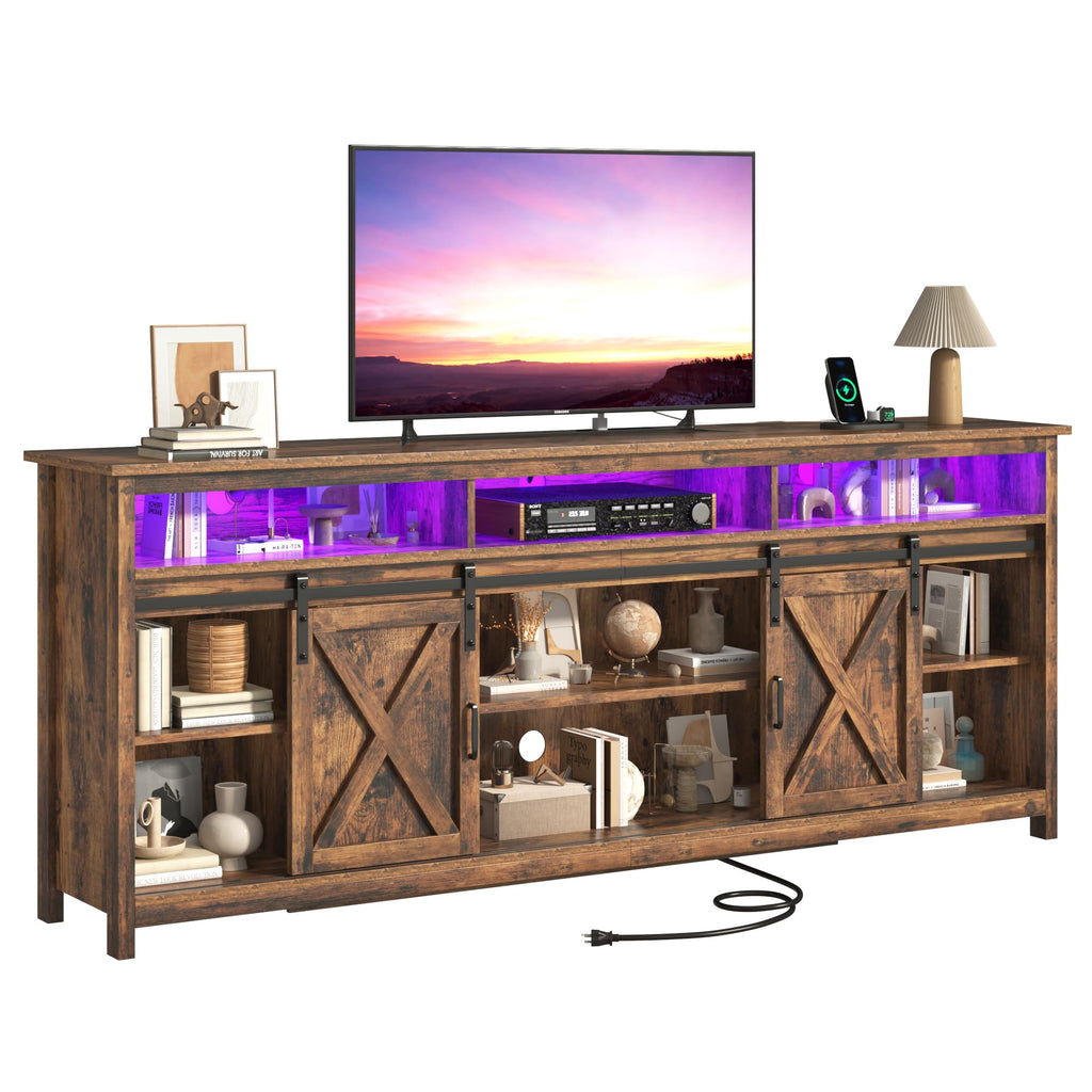Farmhouse TV Stand for 90/85 Inch TV with Power Outlet, Entertainment Center with Storage and Sliding Barn Doors