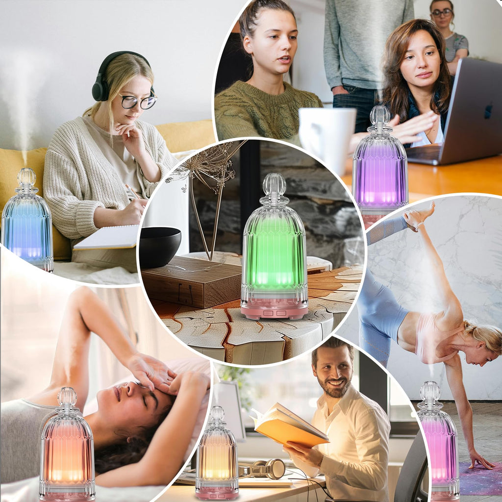 Glass Essential Oil Diffuser, Small Cool Mist Humidifier Glass Cover & Plastic Reservoir with 7 Color LED Lights