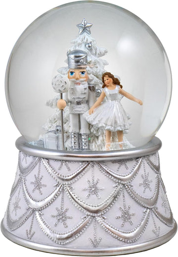 100MM Silver & White Musical Nutcracker Snow Globe by The San Francisco Music Box