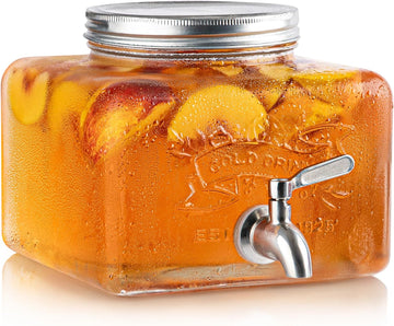 Glass Drink Dispenser for Fridge - Stainless Steel Spigot Mason Jar Dispenser with Wide Opening & Easy-Fill