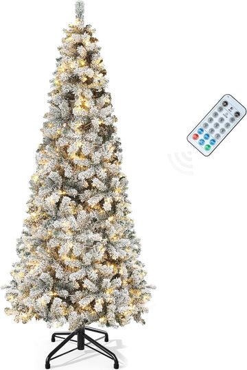 Snow Flocked Pencil Christmas Tree with Lights