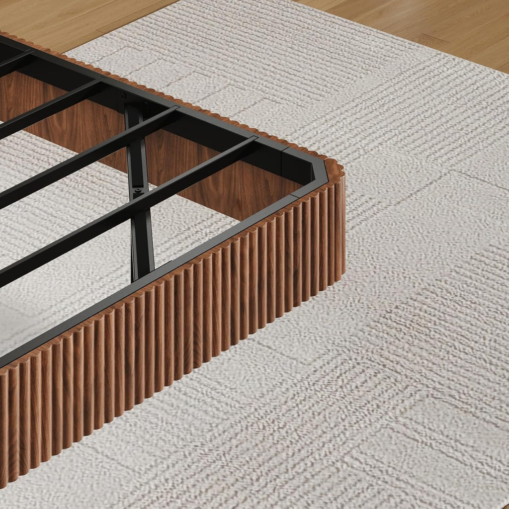 Classic Low Profile Floating Platform Bed, 10" High Floor Solid Wood Bed Frame With Led Ambient