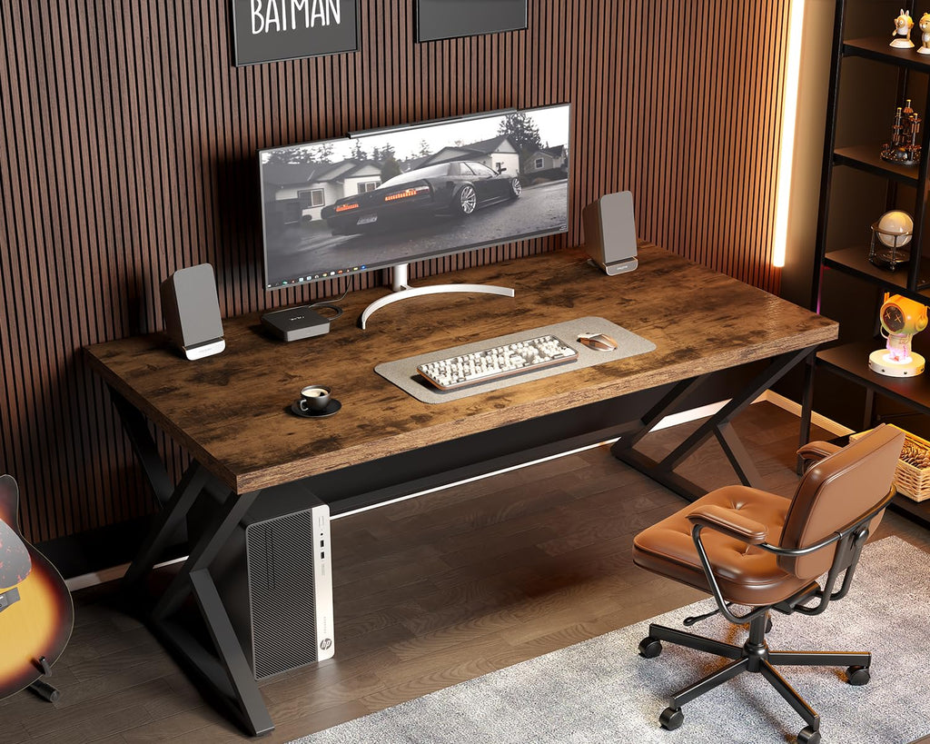 60 Inch Computer Office Desk Metal & Wood Writing Desks Rustic Brown