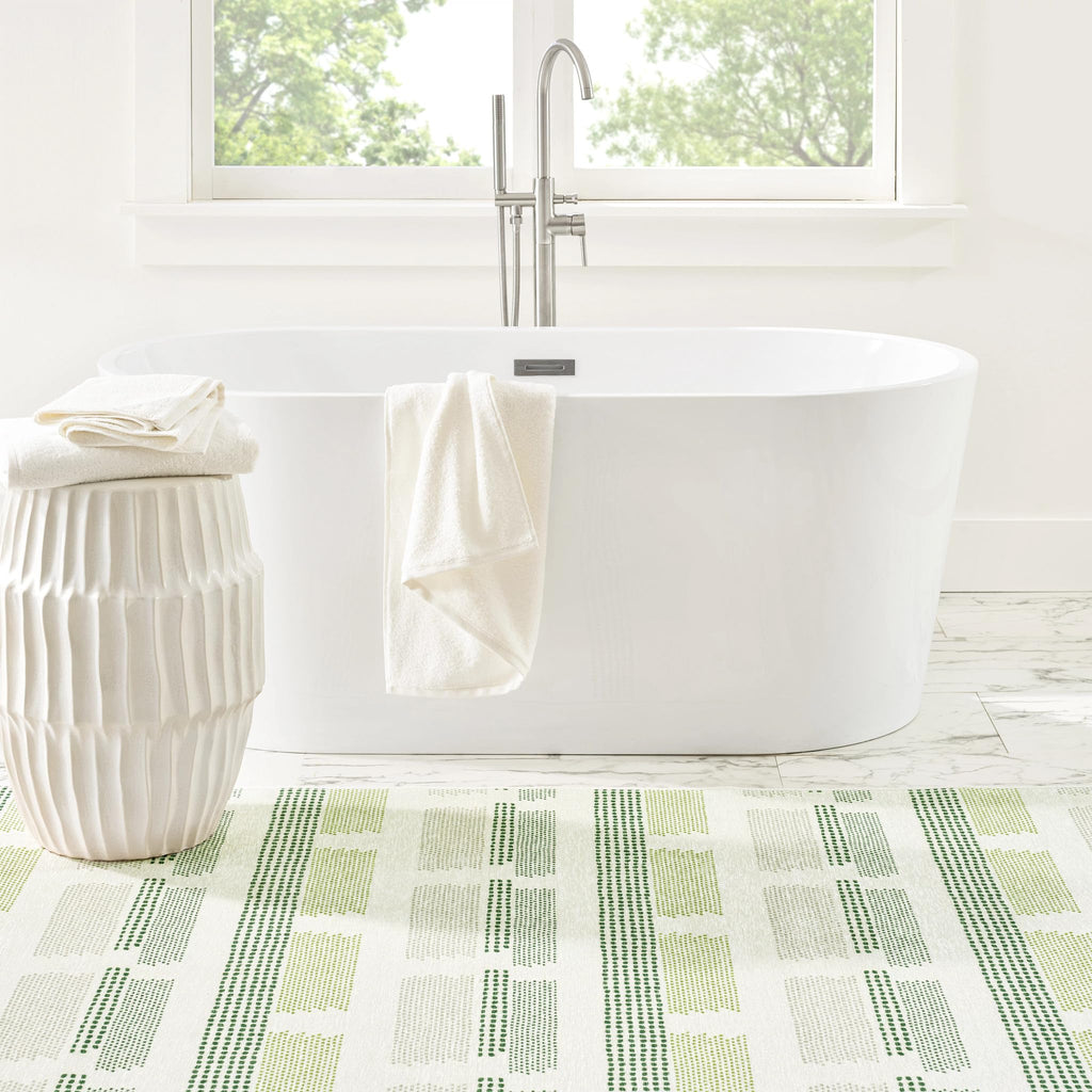 Tread Lightly Green Striped Printed Washable Rug