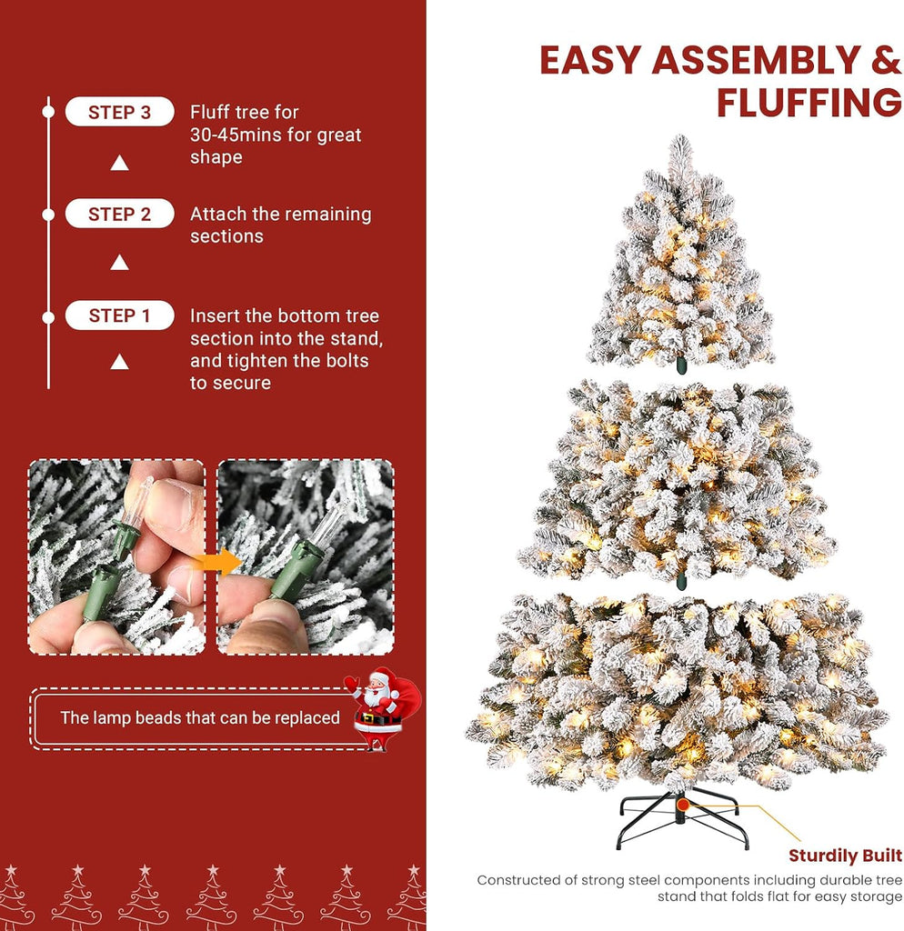 Snow Flocked Spruce Pre-lit Artificial Christmas Tree,White