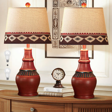 Set of 2 Western Rustic Table Lamps 3-Color Temperature Dimmable Southwest Farmhouse Bedside Lamps, Cottage Native