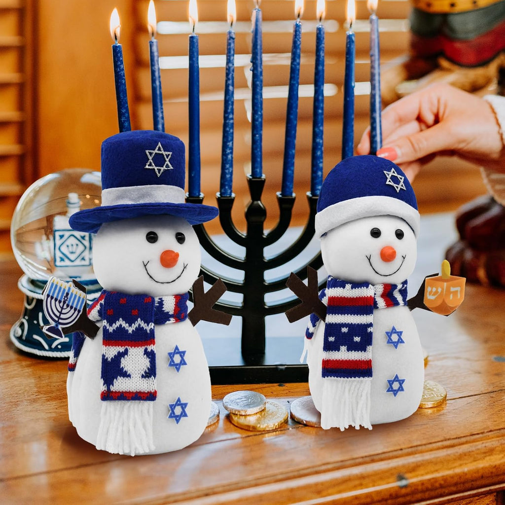 Hanukkah Decorations Indoor, Snowman Figurines with and Star of David, Jewish Gnomes Holiday Decor Chanukah - Set of 2