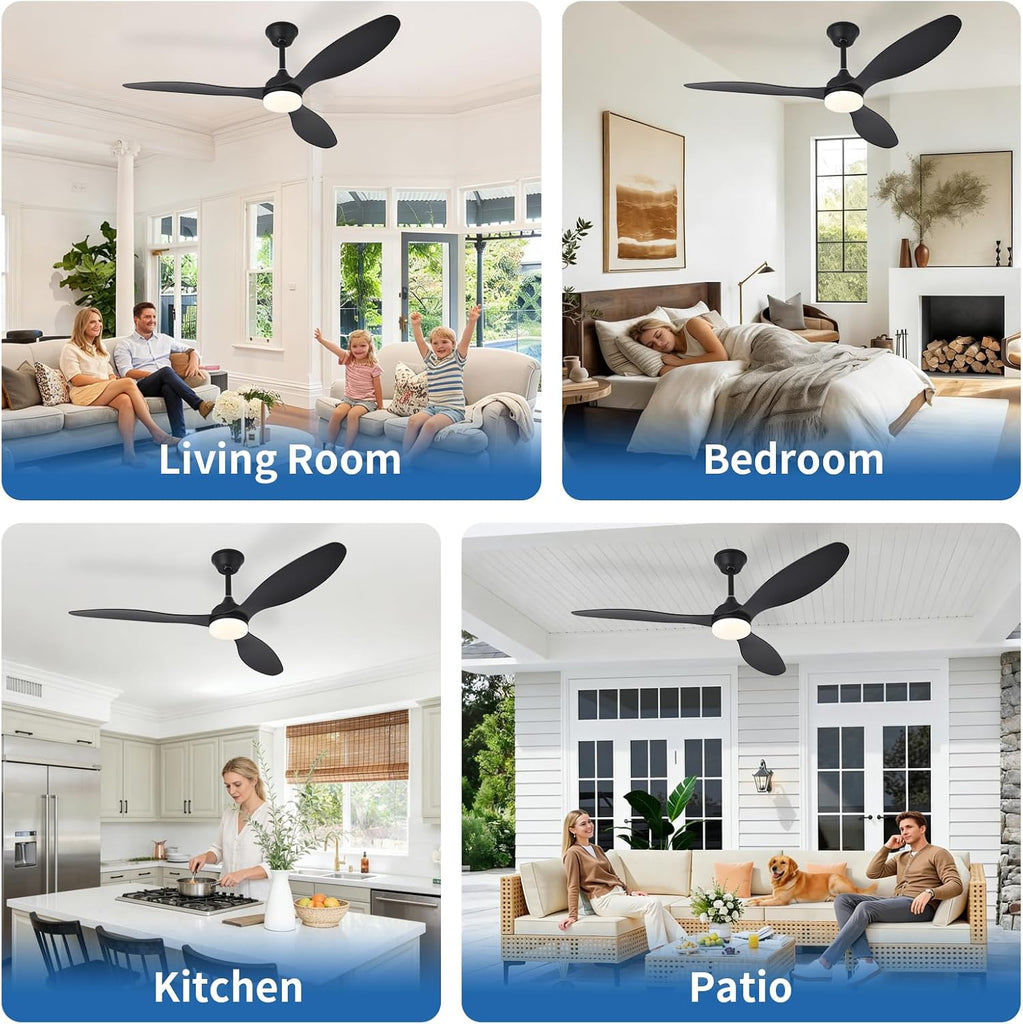 Ceiling Fan with Lights and Remote: 52" Black Quiet Dimmable Fan