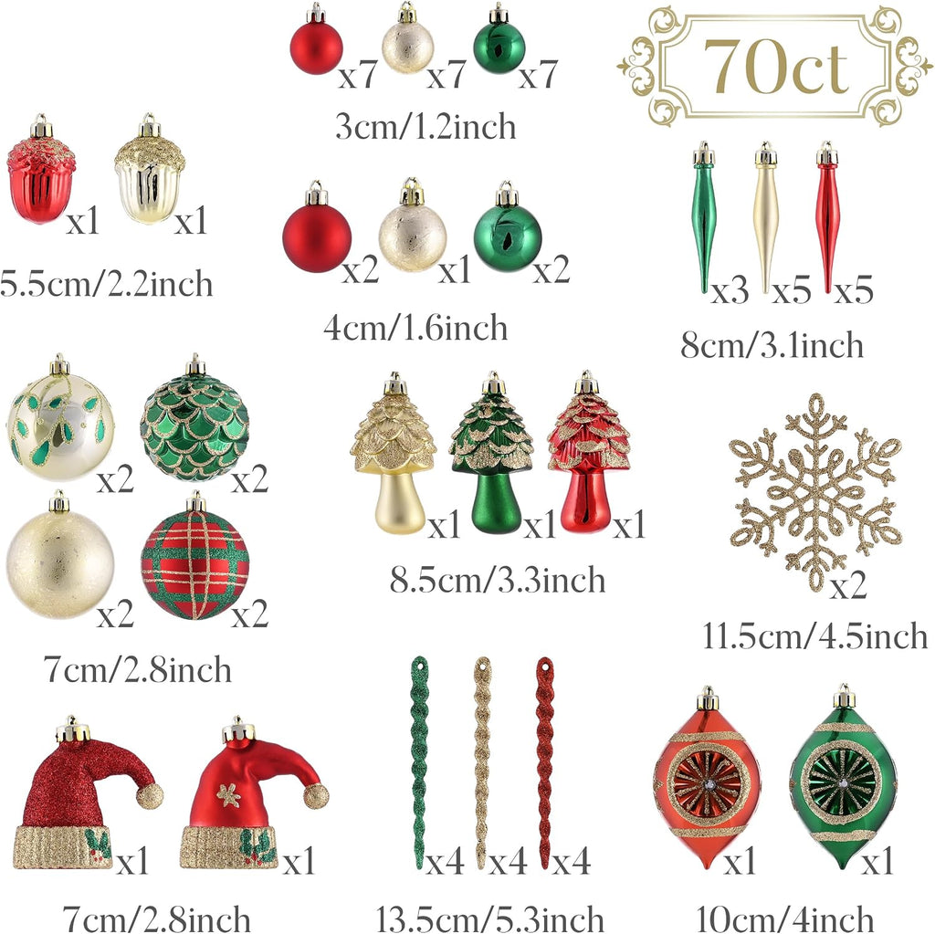 70ct Christmas Tree Decorations Ball Ornaments Set