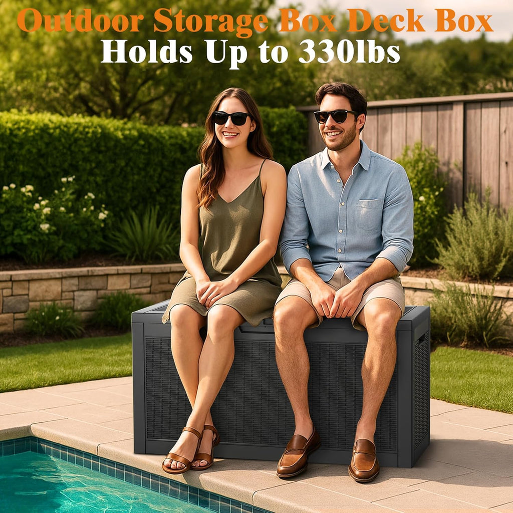 Outdoor Storage Box, 66 Gallon Waterproof Deck Boxes, Large Lockable Pool Storage Bins for Package Delivery, Porch