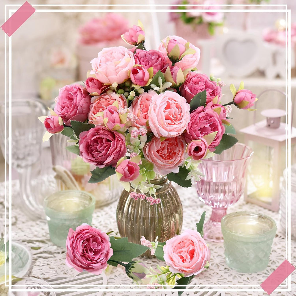 Bundles Artificial Peonies Silk Peonies Flower,Rose Red, Pink - Set of 16
