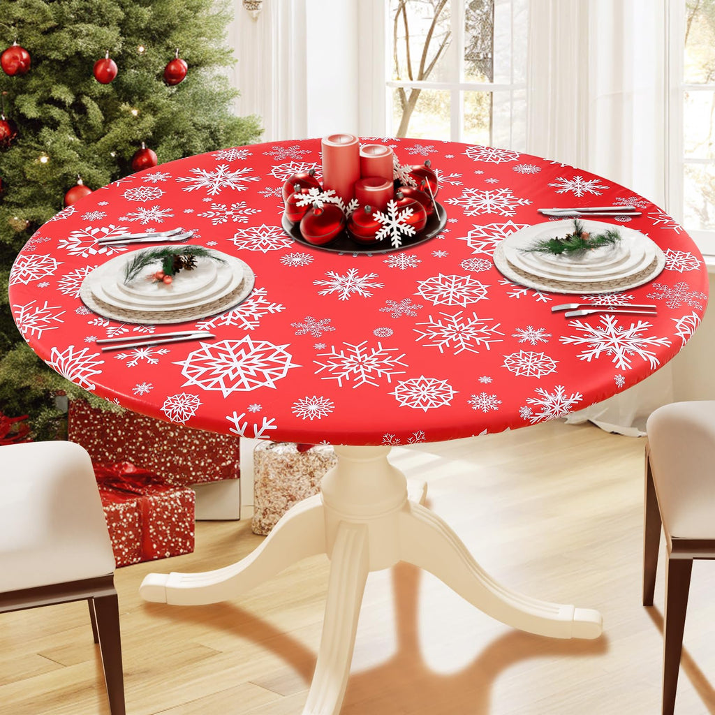 Round Fitted Table Cloth, Christmas Table Cover for 45"-56" Tables