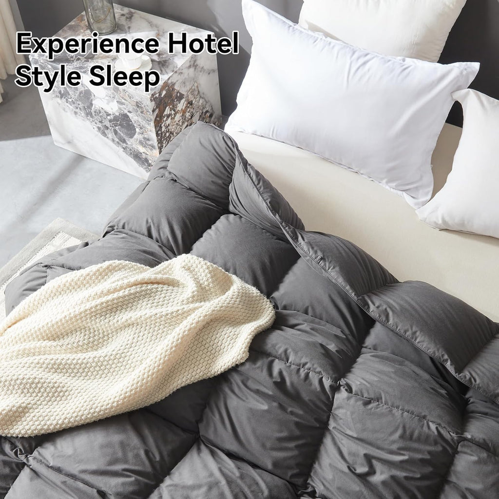Goose Feather Down Fiber Comforter Oversize King, 100% Organic Cotton Fabric Duvet Insert,1200TC,750