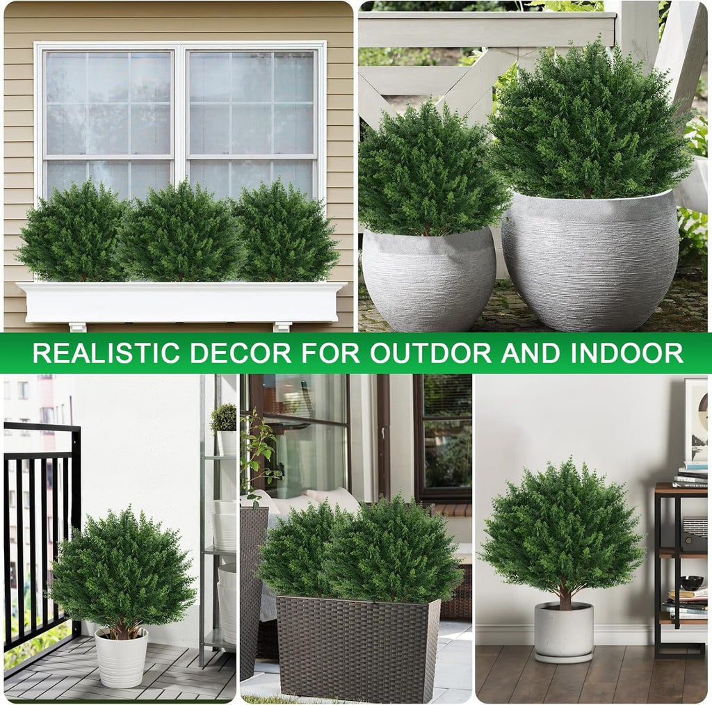 4Pack Artificial Cedar Topiary Ball Trees Outdoor, UV Resistant