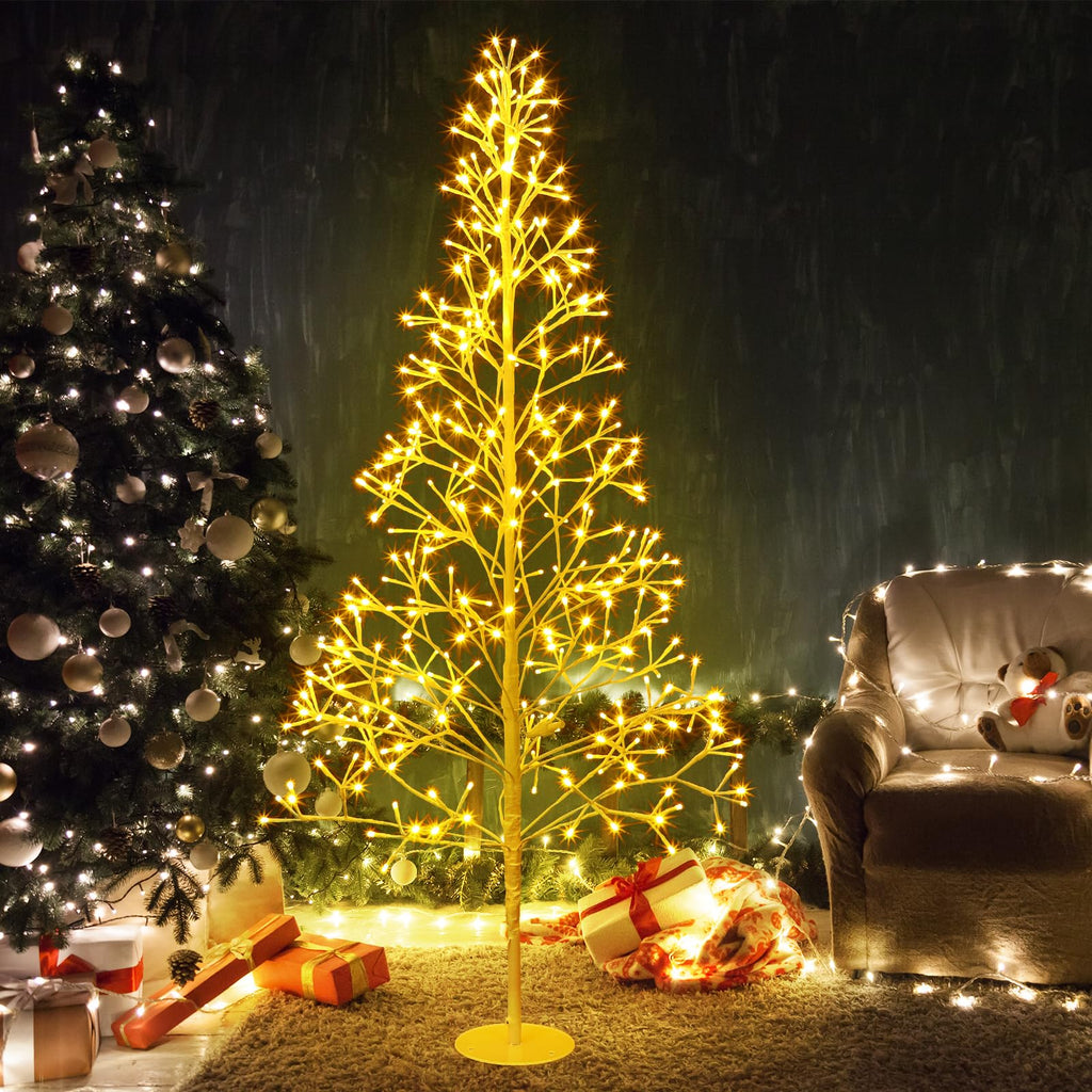 6 Ft 384 LED Christmas Lighted Birch Trees Christmas Artificial Twig Light up Trees Bendable Warm White Lighted