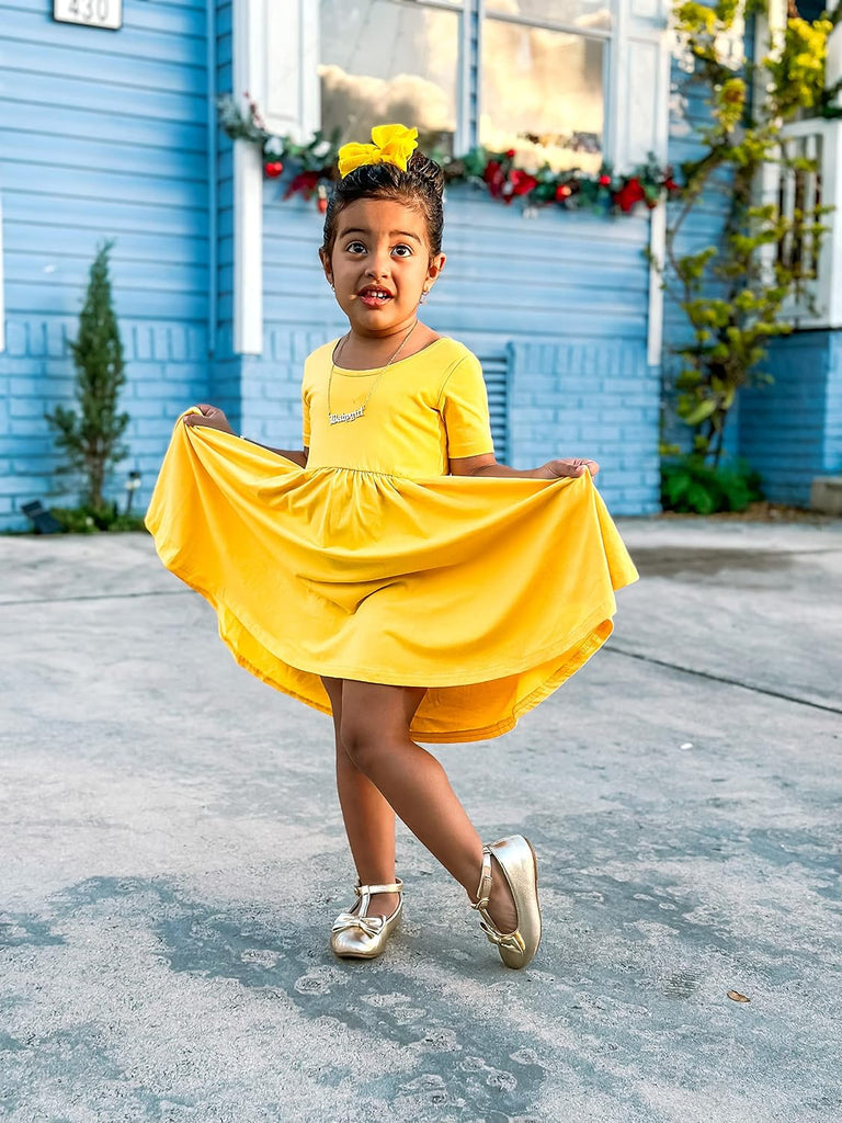 Girls Cotton Short Sleeve Twirl Skater Dress