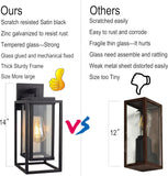 14" Outdoor Wall Light Fixtures Waterproofed Exterior Lantern W/Sturdy Rectangular Double Cage In Satin Black&Clear