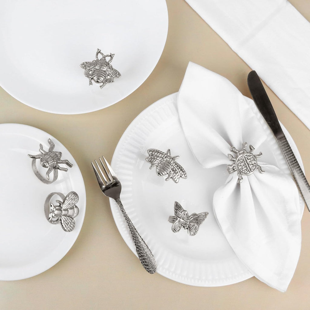 Silver Insect Napkin Rings, 12-Pack Metal Spring Set - Set of 12