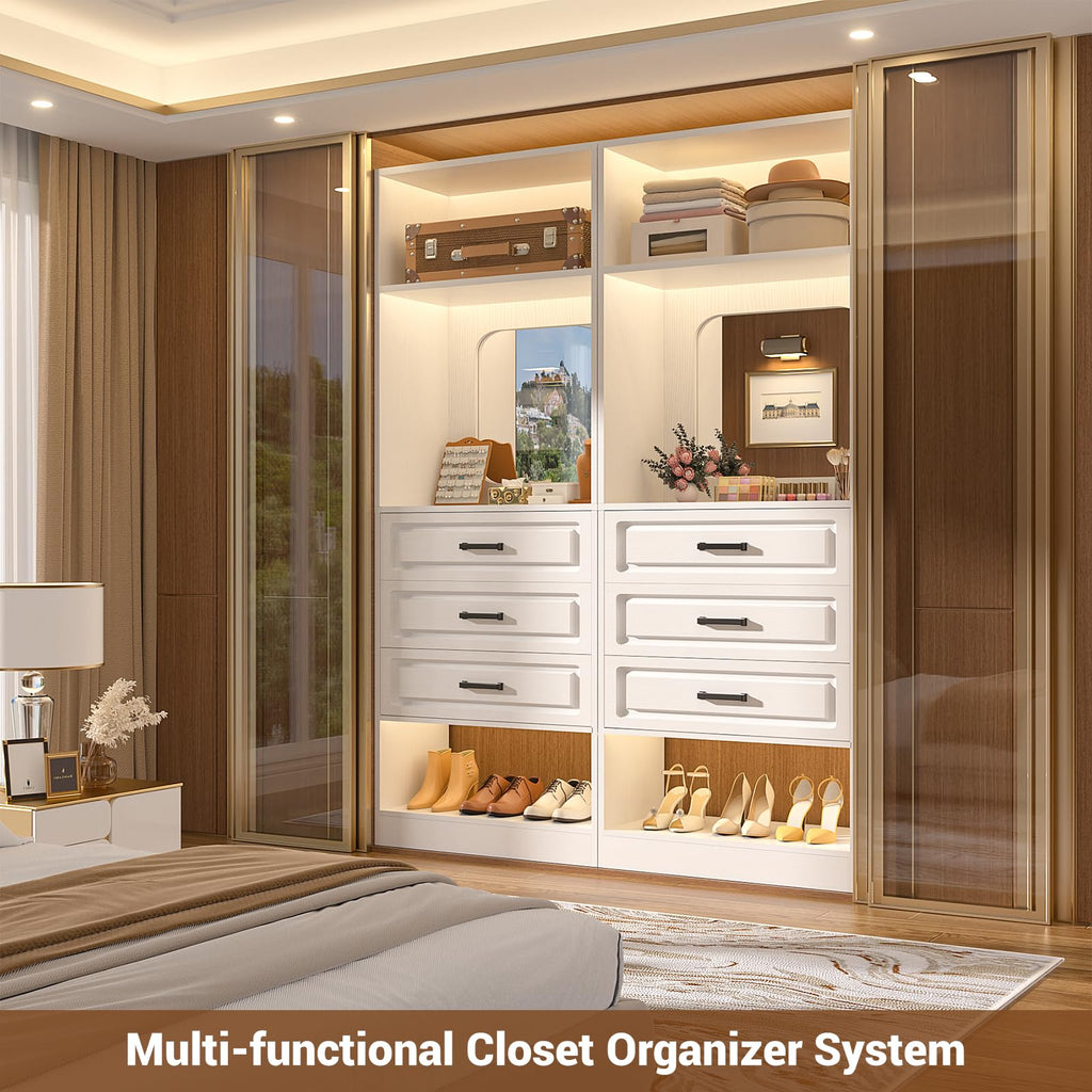25" Closet System with 3 Drawers and Mirror, Wardrobe, White
