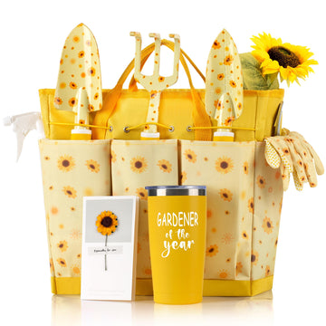 Garden Tool Set with Sunflower Print, Heavy Duty Gardening Hand Tools with Garden Tool Bag, Gardening Gifts for