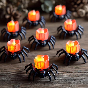 Halloween Spider Tea Lights Candles, Battery Operated LED Flameless Spider Candles Holder Lights, Spooky - Set of 12