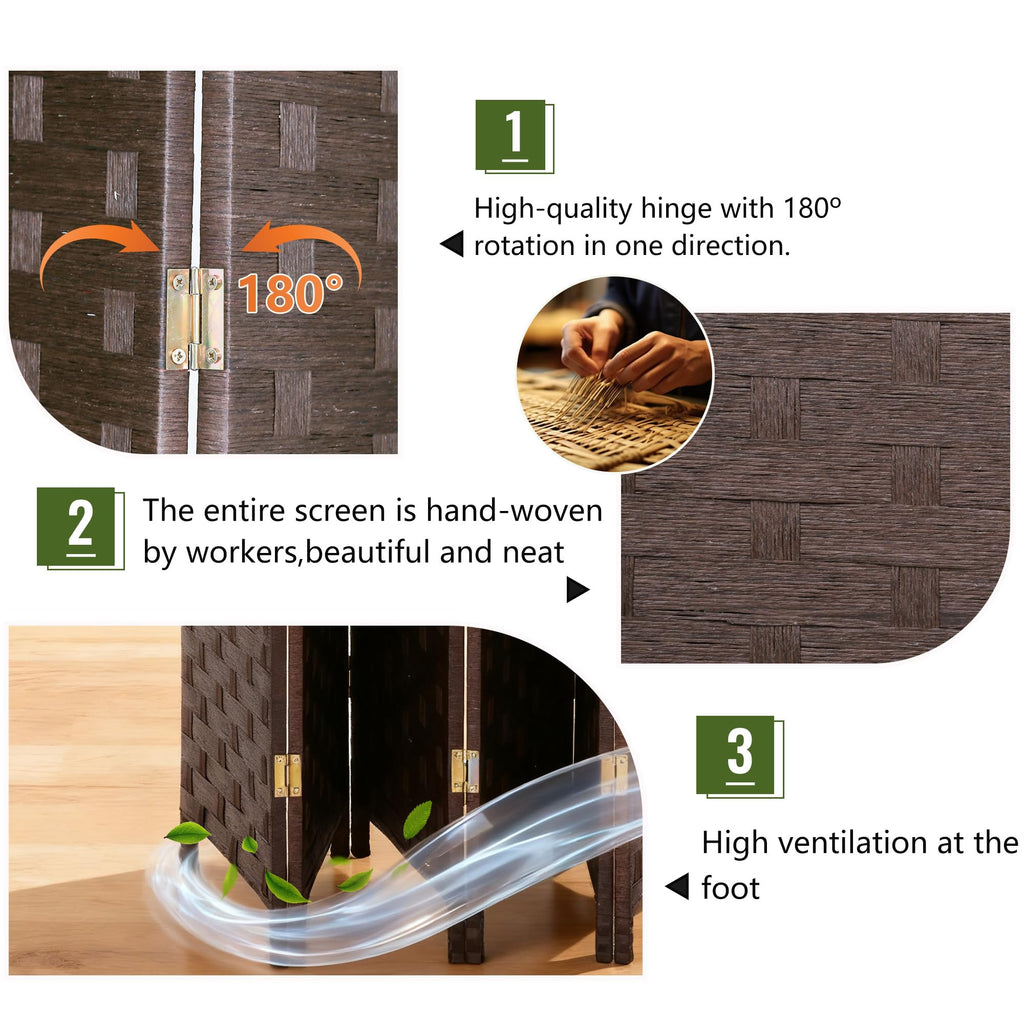 4-Panel Folding Room Divider | 6ft, Dark Brown | Light & Portable
