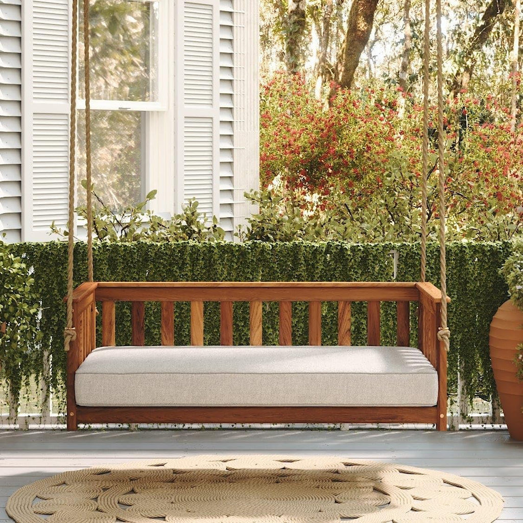 Charleston Outdoor Daybed Swing with Ropes - Crib Size Porch Swing Bed Made from Acacia Wood in Natural Finish