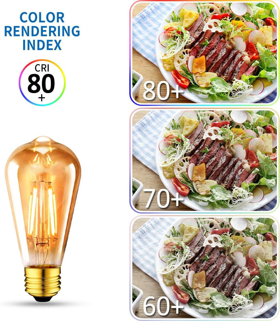 Dimmable Vintage Edison Light Bulb, 60 Watt Equivalent, Amber Glow