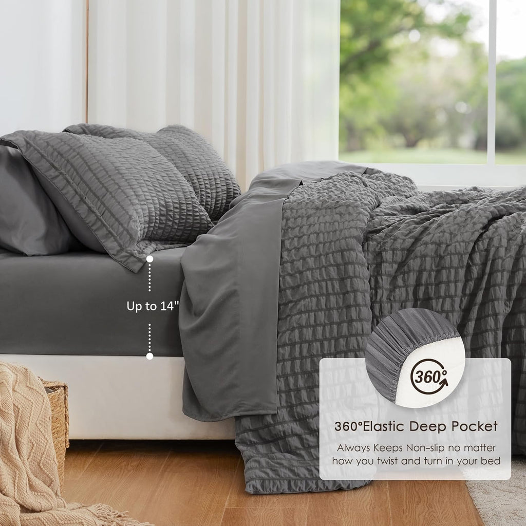 Seersucker Dark Grey Twin Comforter Set