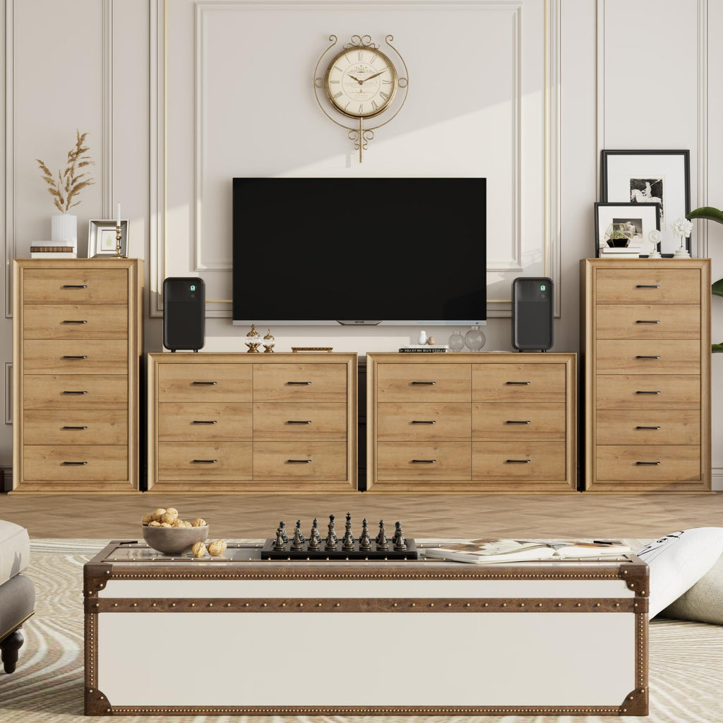 Farmhouse Oak 6 Drawer Dresser, 53'' Tall Dresser & Chest of Drawers