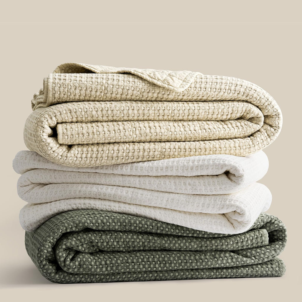 Stonewashed Cotton Waffle Quilt Set, Natural