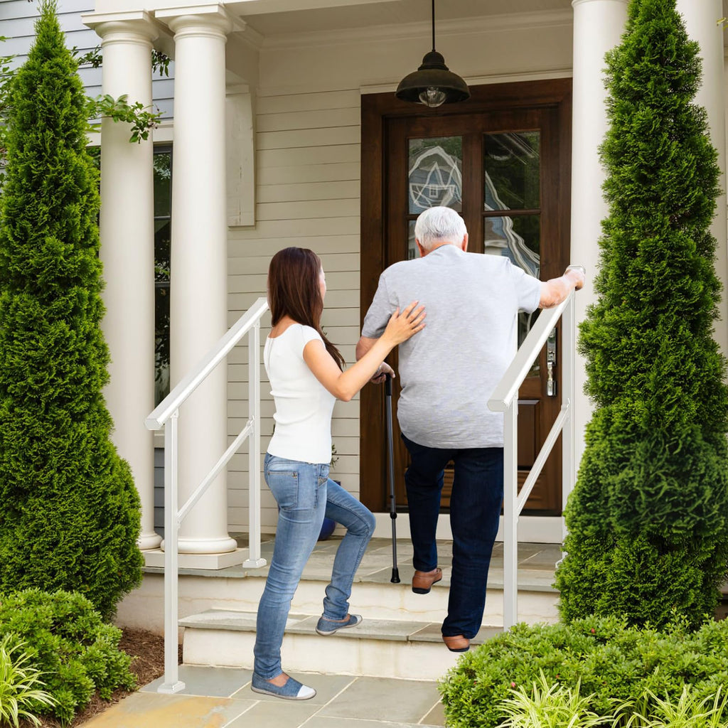 Handrails for Outdoor Steps, White Stair Railing Handrail Kits for Seniors for Concrete Steps Outside Metal Stair