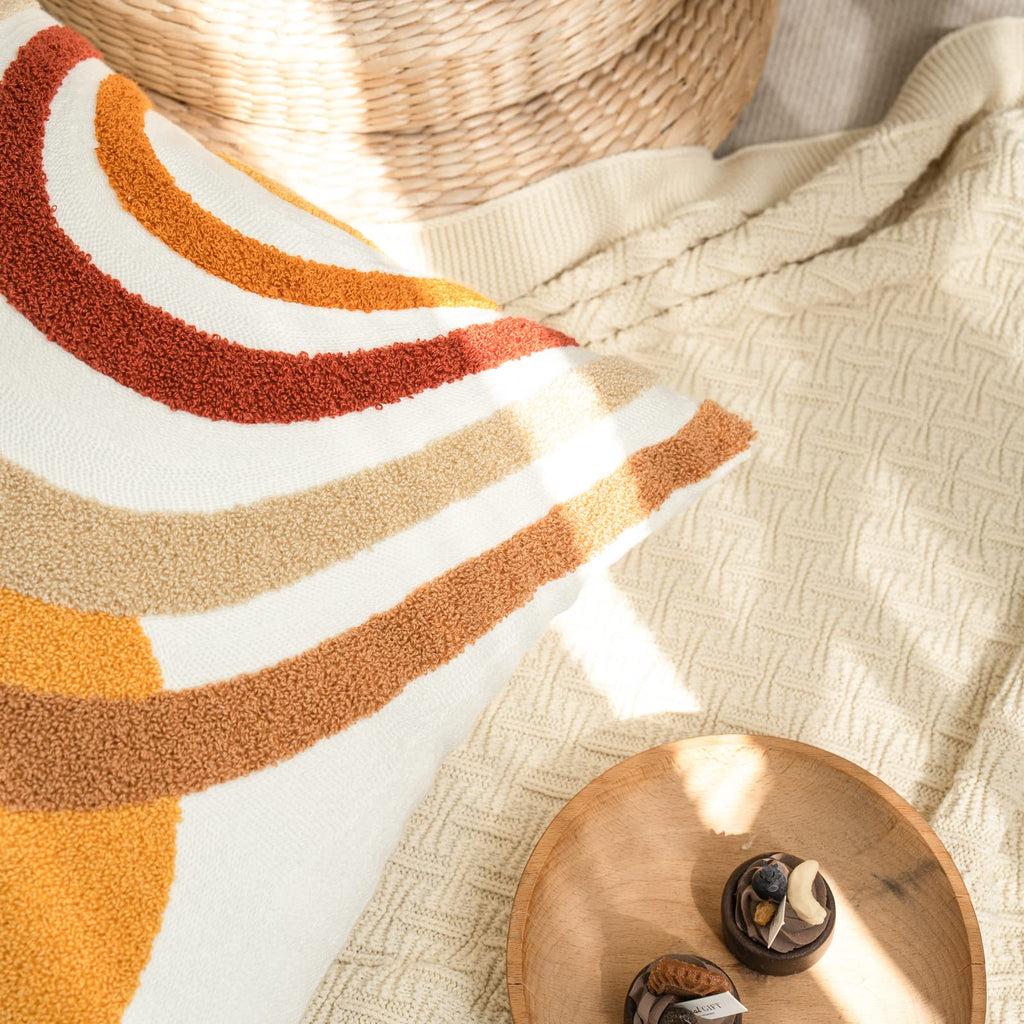 Modern Boho Throw Pillow Cover Soft Woven Tufted Neutral Pillowcase, Simple Geometric Textured Pattern Decorative