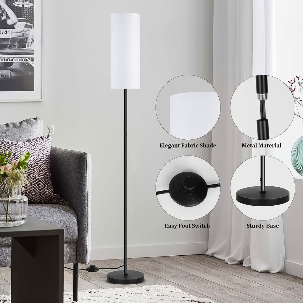 Modern Standing Lamp with Lampshade, Minimalist Tall Lamp with Foot Switch for Living, Bedroom, Kids Room, Office